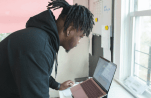 a man using a standing desk